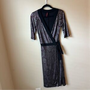 American One Vintage Platinum Wrap Dress 3/4 Sleeve Size Medium Classic Retro